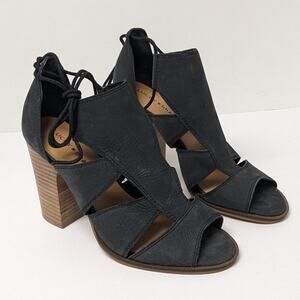 Lucky Brand Lanita Heeled Sandals, Navy Leather, Women's 10